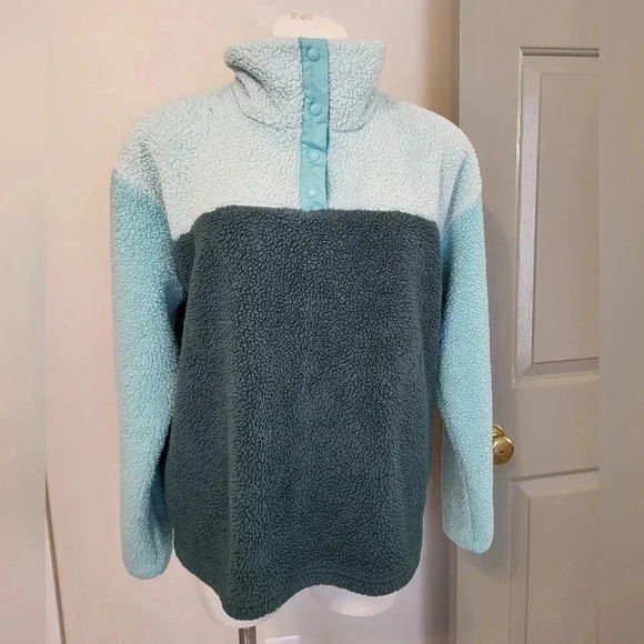 Eddie Bauer Quest Plush Snap Mockneck Colorblock Fleece Pullover(L) - Picture 2 of 8